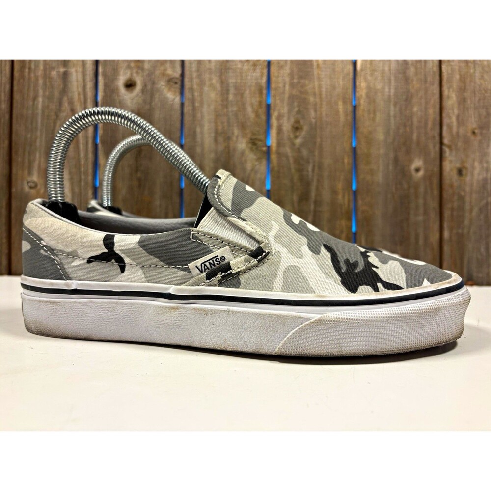 VANS Classic Slip-On Camo Canvas Slip On Shoes Gray/Black/White Men's US 5